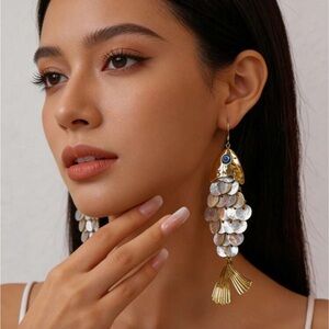 Gold and Silver Fish Scale Earrings R318